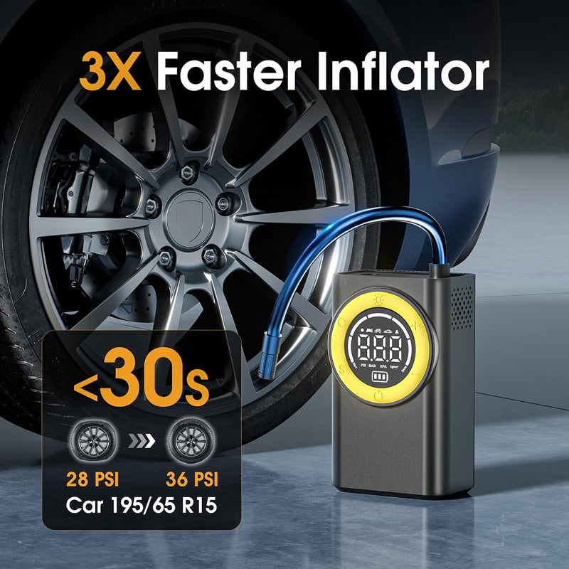 FLYKID Tire Inflator Portable Air Compressor,150 PSI Cordless Air Pump for Car Tires with Digital Pressure Gauge & LED Light,5X Faster Portable Tire Inflator for Car,Motorcycle,Bike,Ball - Image 2